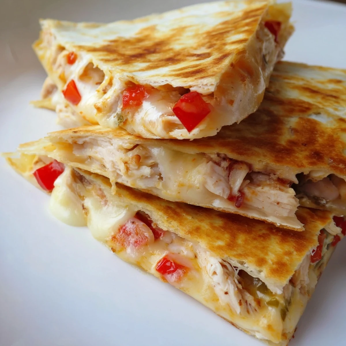 Crispy chicken quesadillas served with fresh salsa sour cream and lime wedges for a comforting meal