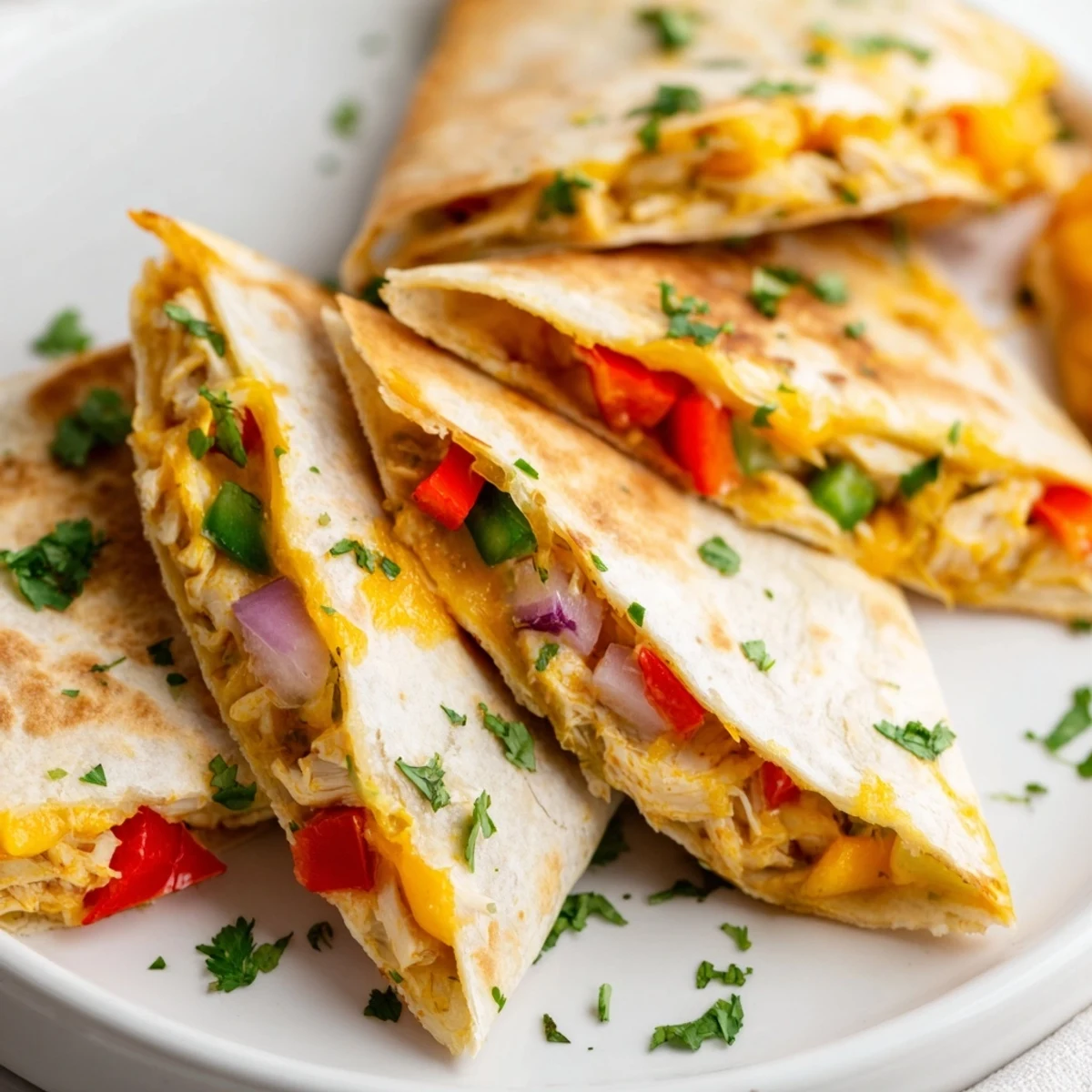 Crispy flour tortilla folded over seasoned chicken and vegetables served with guacamole and sour cream