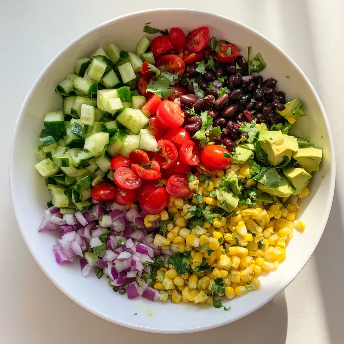 Vibrant Mexican-inspired chopped black bean salad served with vegetables and tangy citrus vinaigrette