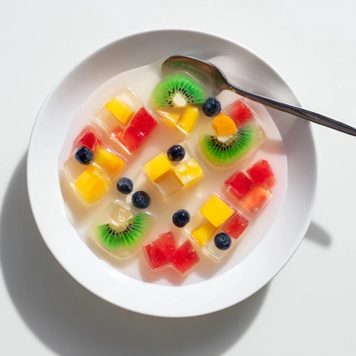 Transparent vegan agar agar fruit jelly set with vibrant mixed berries in a glass dish