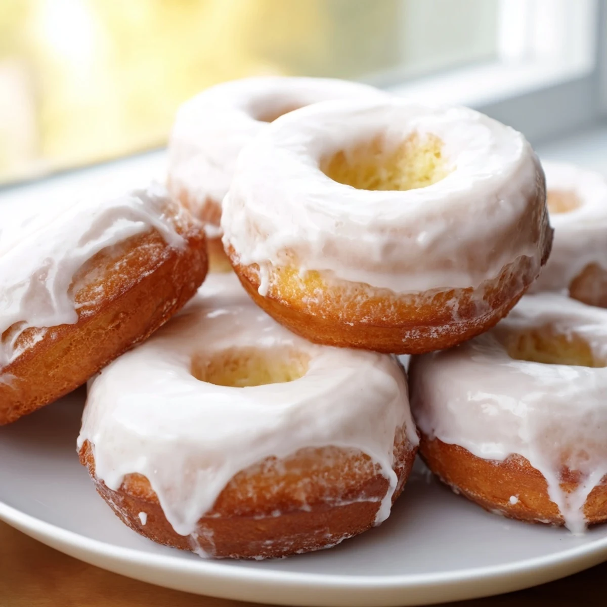 Moist Greek yogurt cake donuts fresh from the oven with cinnamon sugar coating