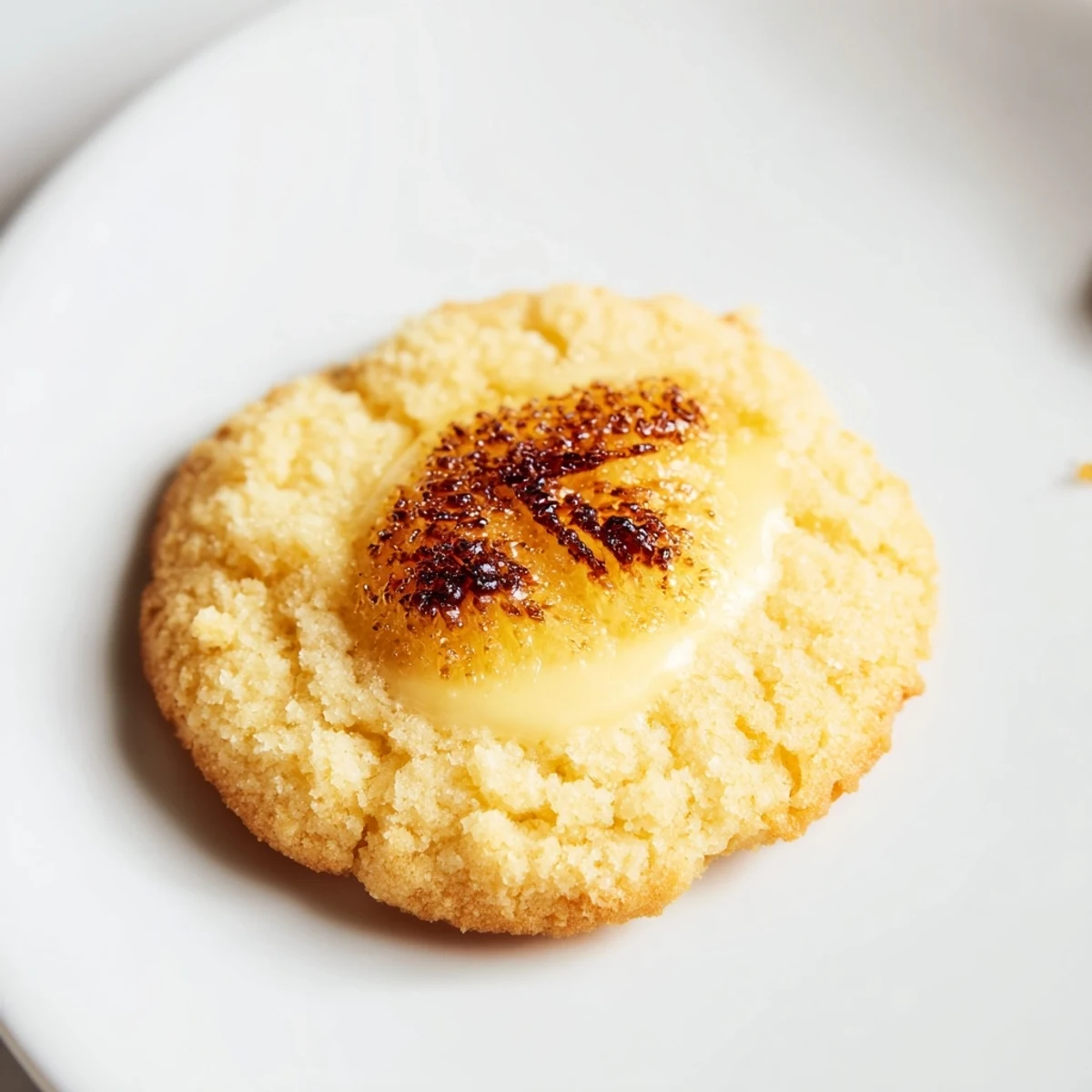Buttery shortbread cookies topped with torched sugar and creamy vanilla custard filling