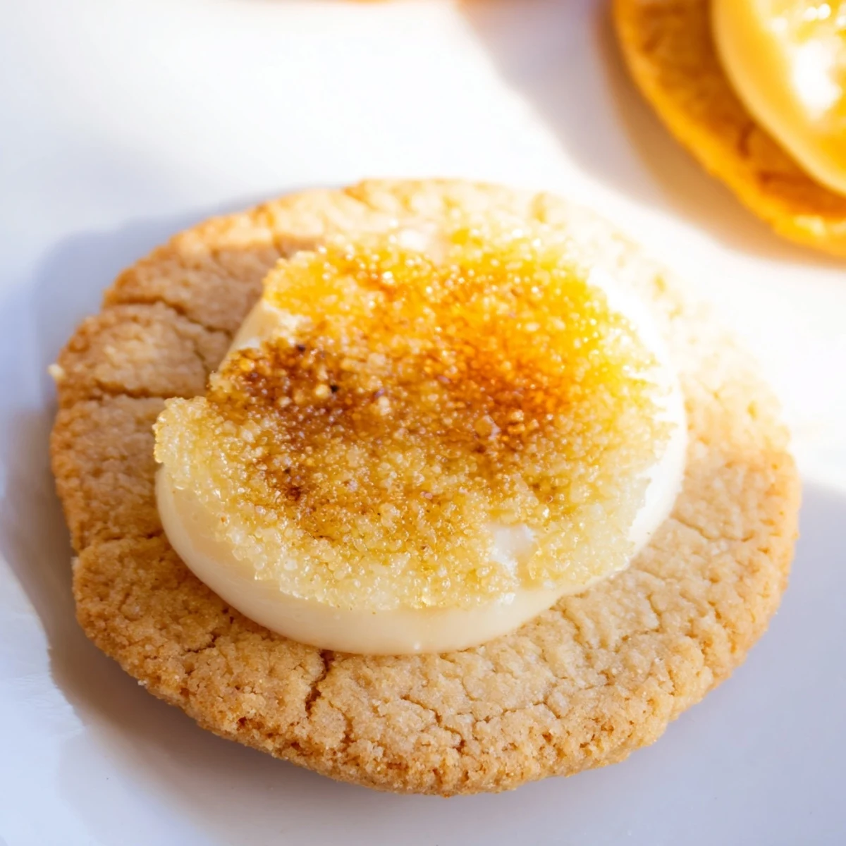 French-inspired crème brûlée cookies featuring crisp caramelized tops on tender shortbread rounds