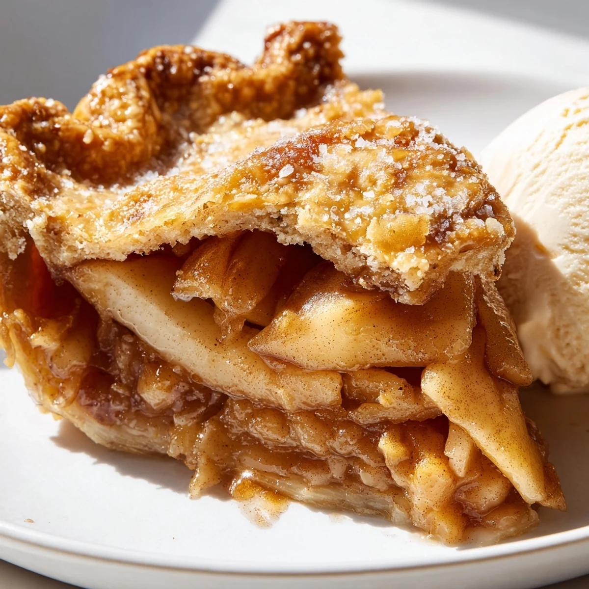 Classic apple pie topped with sparkling sugar, baked until deeply golden and perfectly bubbly