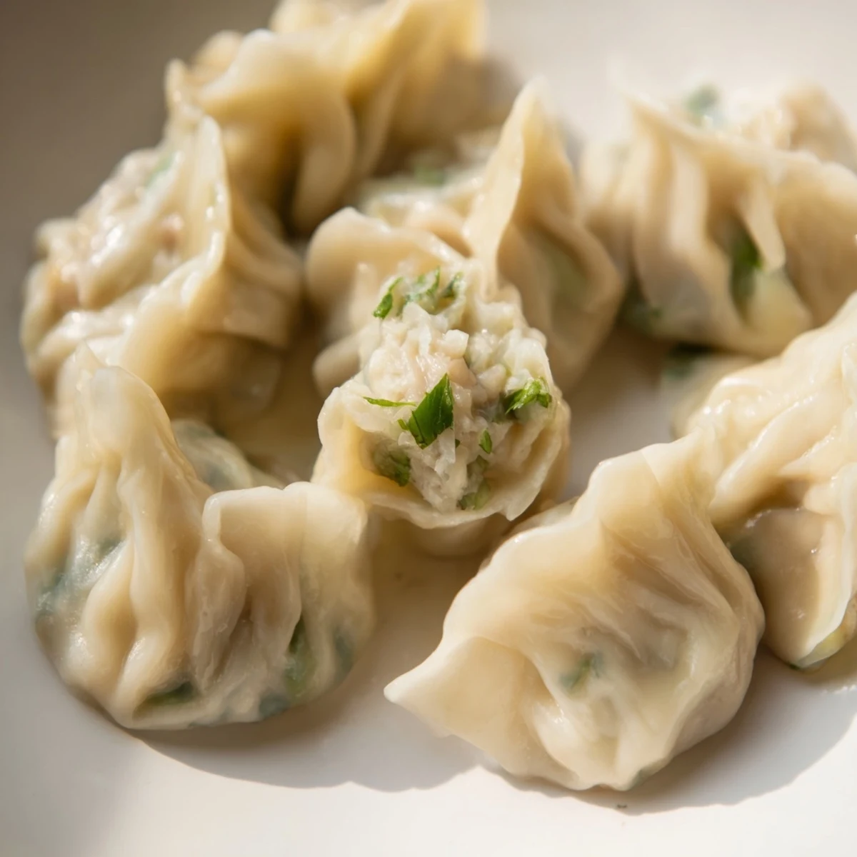 Golden steamer basket filled with homemade Nepali momo dumplings garnished with fresh cilantro