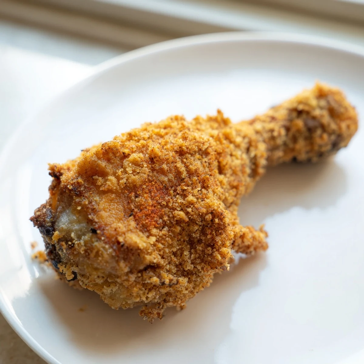 Juicy fried chicken with crunchy spiced coating resting on a wire cooling rack