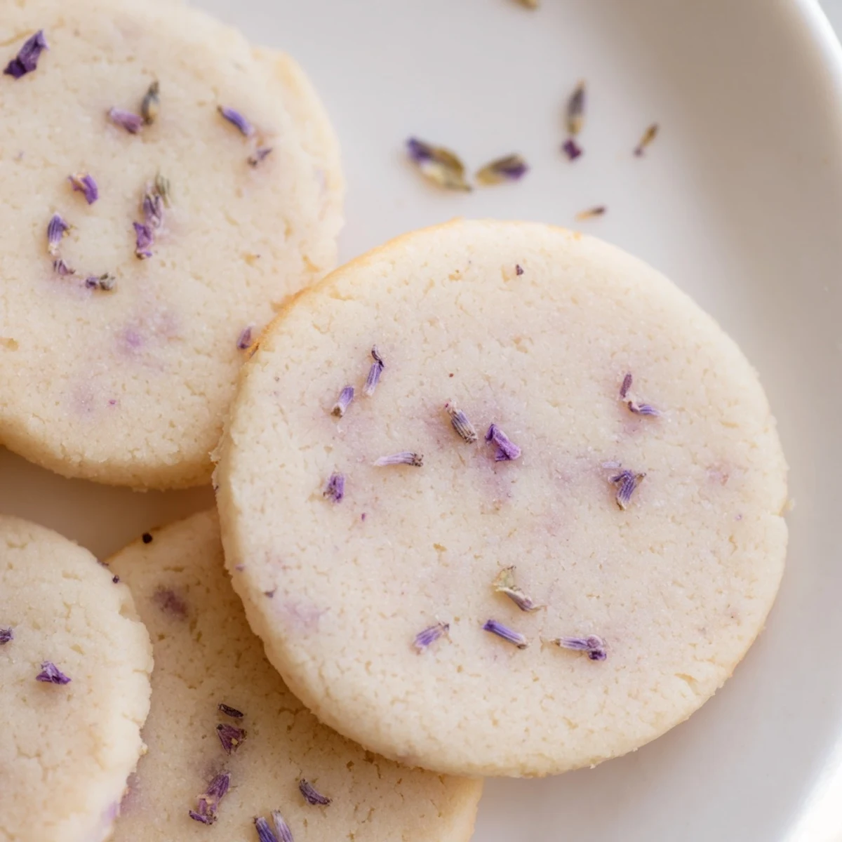 Soft lilac sugar cookies with pale purple edges cooling on a wire rack
