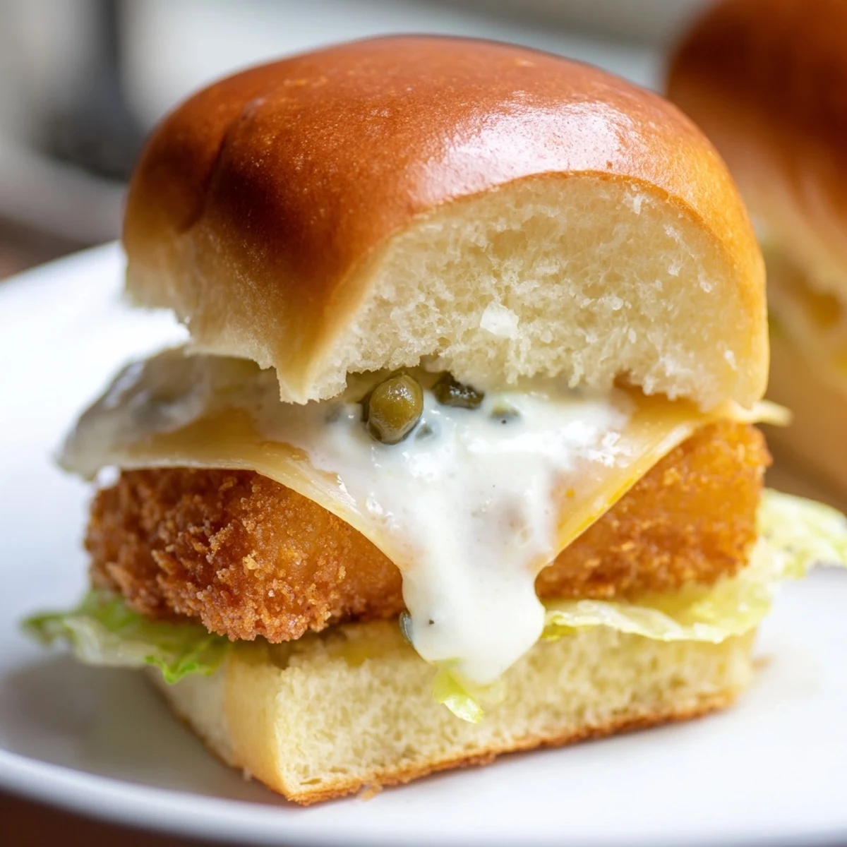 Crispy golden Filet O Fish Sliders topped with creamy tartar sauce on toasted buns