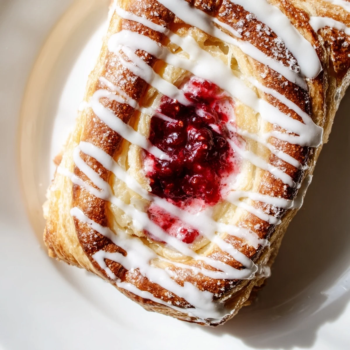 Flaky pastries filled with tangy cream cheese and bright red raspberries, Sourdough Discard Raspberry Cream Cheese Danishes fresh from the oven