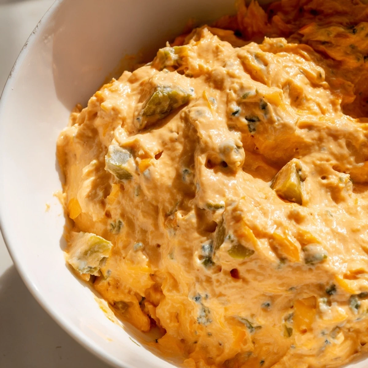 Tangy buffalo pickle dip topped with chopped pickles and chives ready for your next game day party