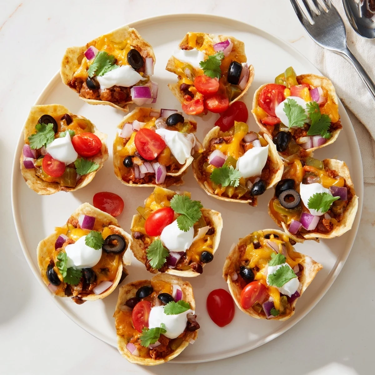 Crispy tortilla cups overflowing with gooey Monterey Jack cheese and zesty jalapeño slices arranged on a platter