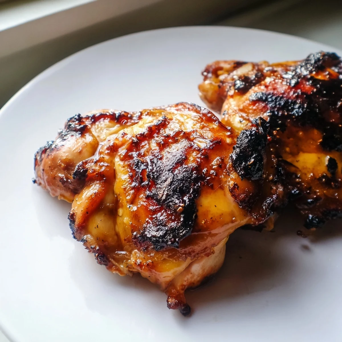 Juicy bone-in chicken thighs coated in killer chicken thigh marinade with caramelized herb seasoning