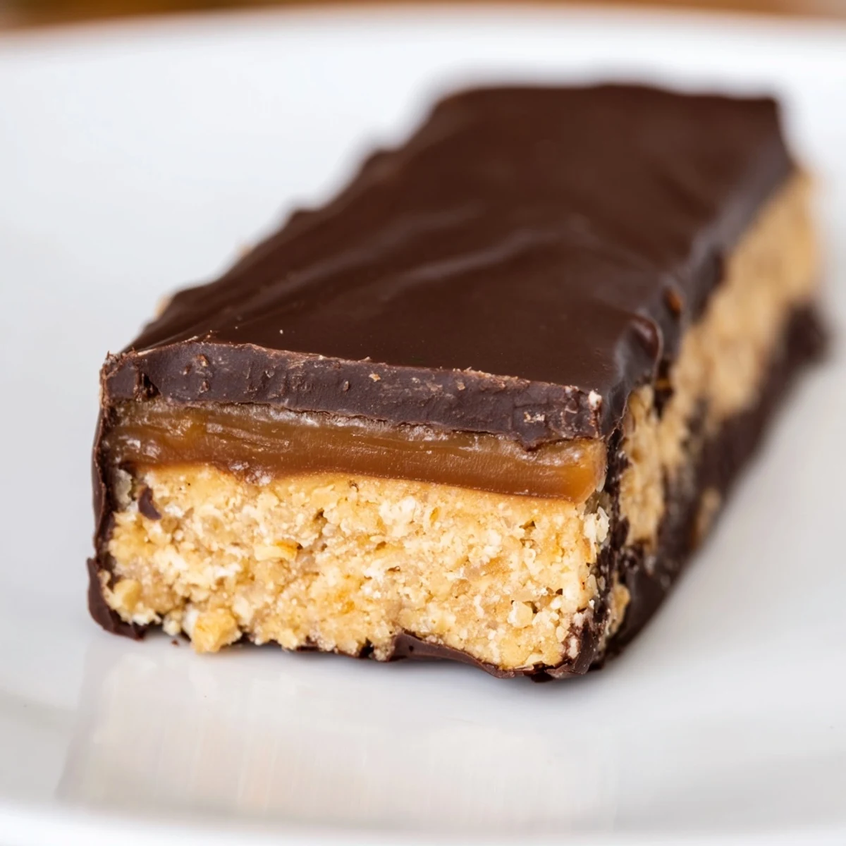 Healthy Twix Bars sliced to reveal nutty crust and silky caramel filling