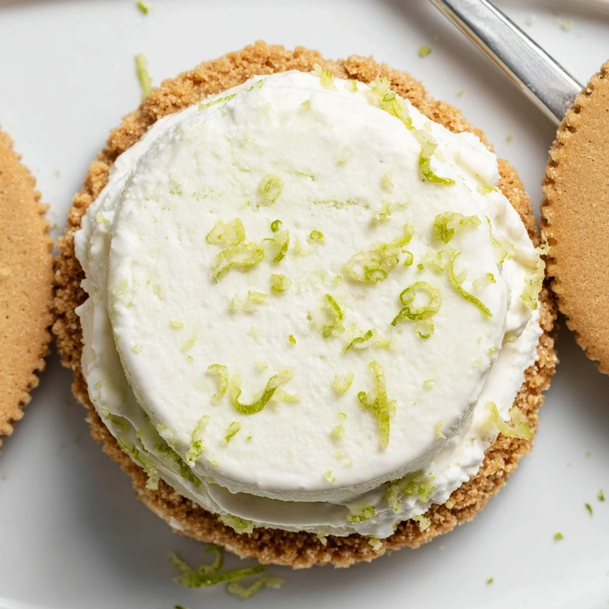 Handheld Key Lime Pie Ice Cream Sandwiches with tangy green filling and buttery grahams.