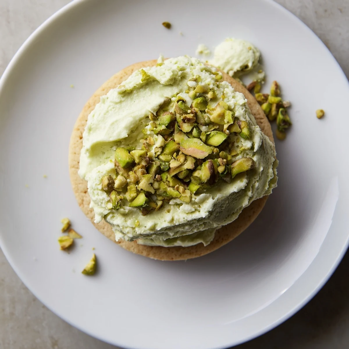 Fresh baked Pistachio Cream Cookies cooling on wire rack, golden edges visible