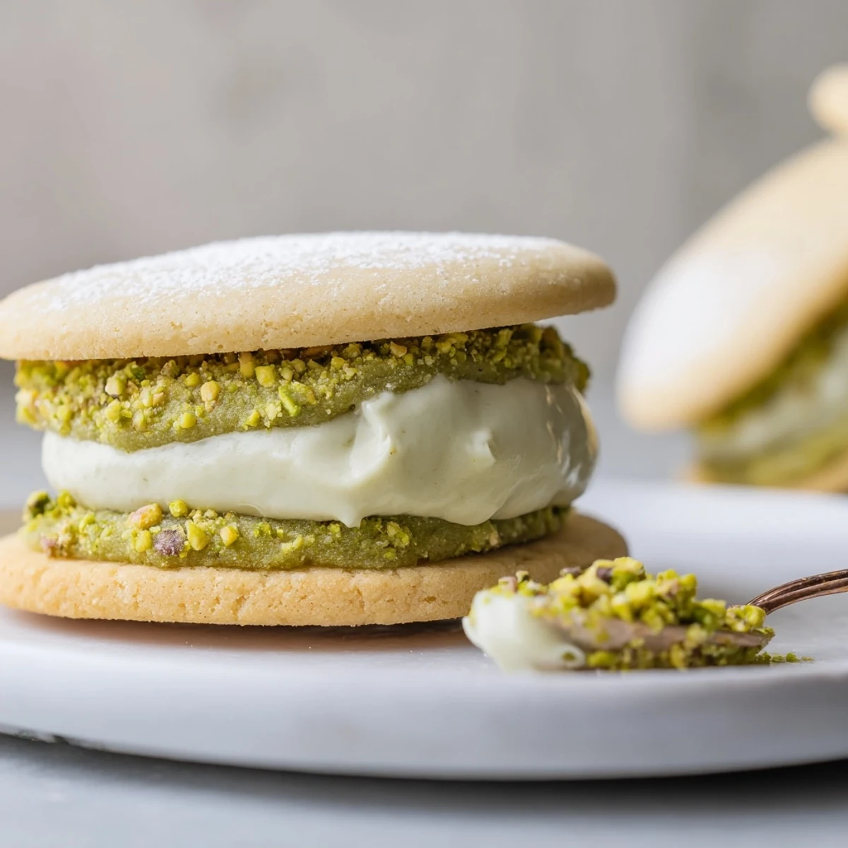 Tea ready Pistachio Cream Cookies sandwiched with smooth pistachio filling, elegant teatime treat