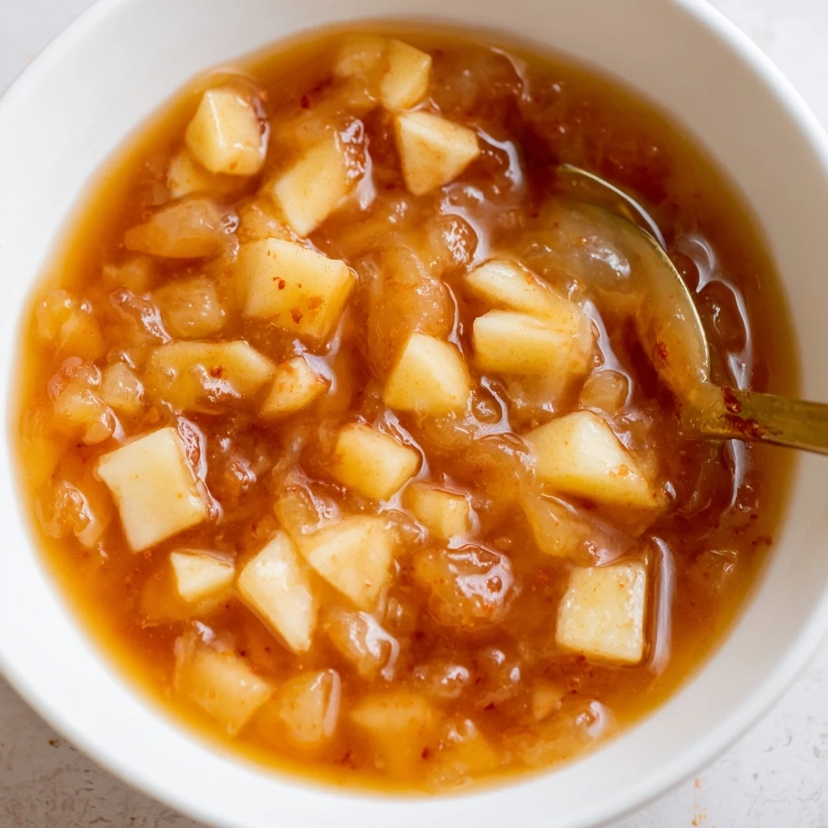 Warm Fall Caramel Apple Jam glistening in jars, studded with cinnamon  