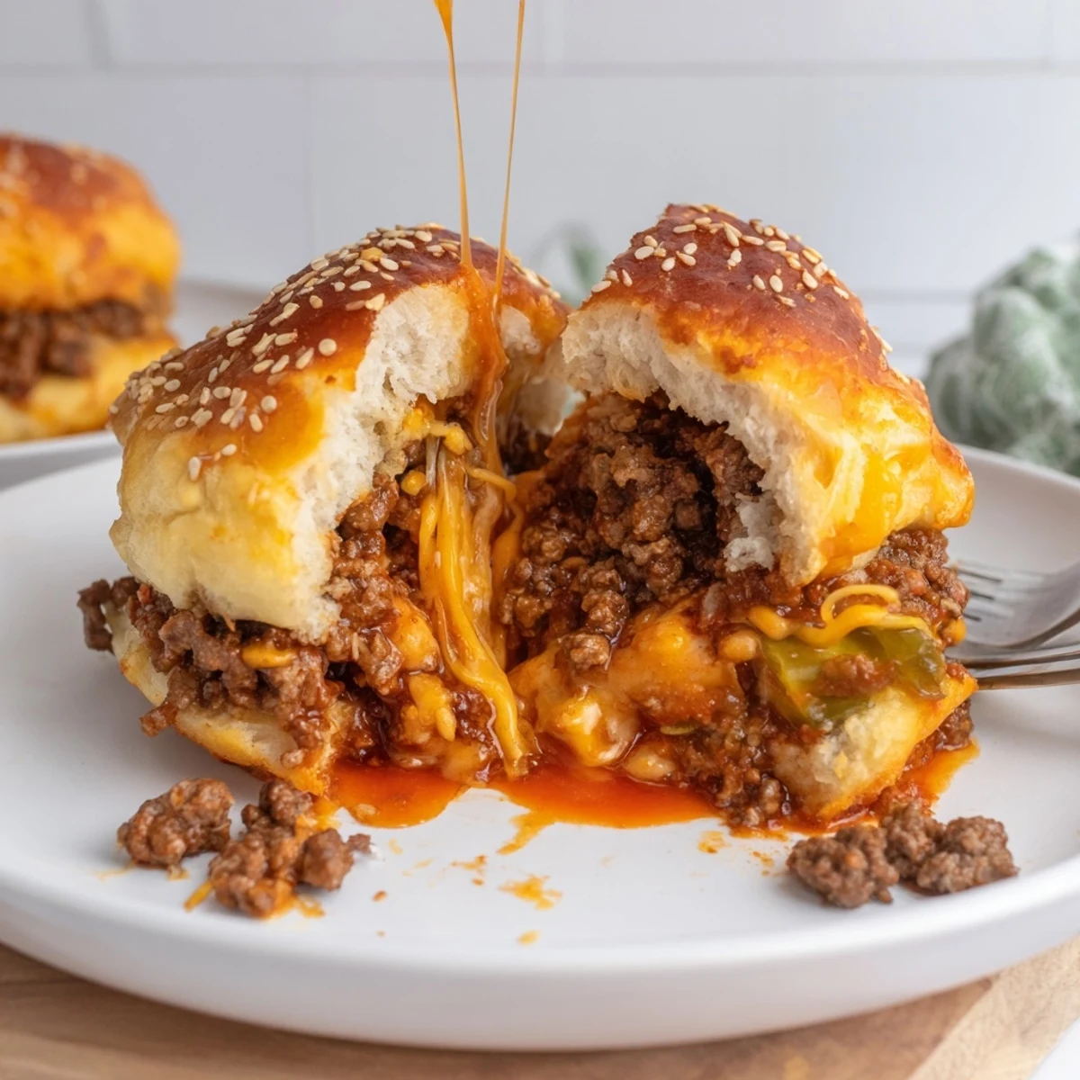 Golden biscuit-wrapped Cheesy Cheeseburger Bombs Explosion Recipe with melted cheddar oozing
