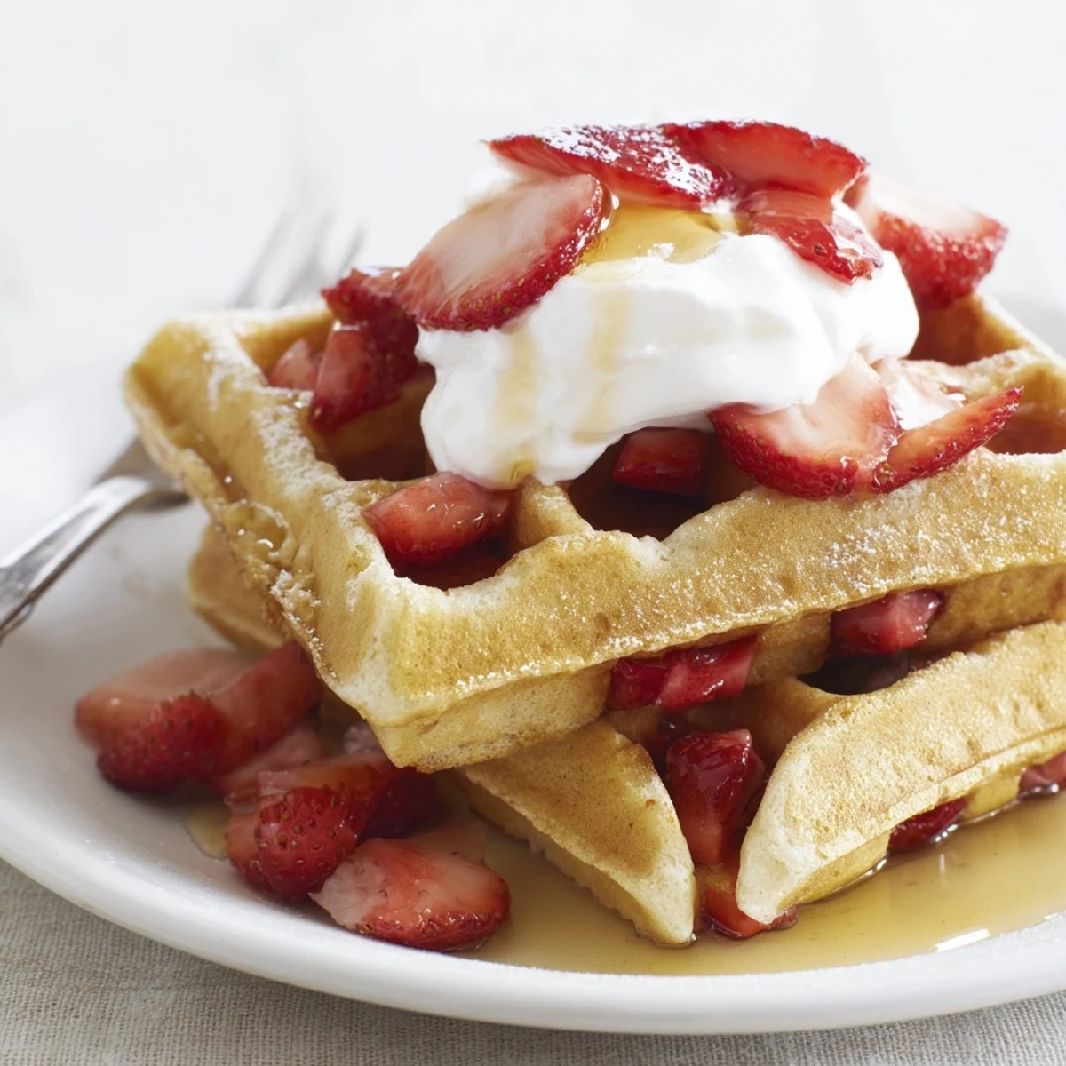 Strawberry Waffles Recipe fresh from waffle iron, steam rising, ready to serve