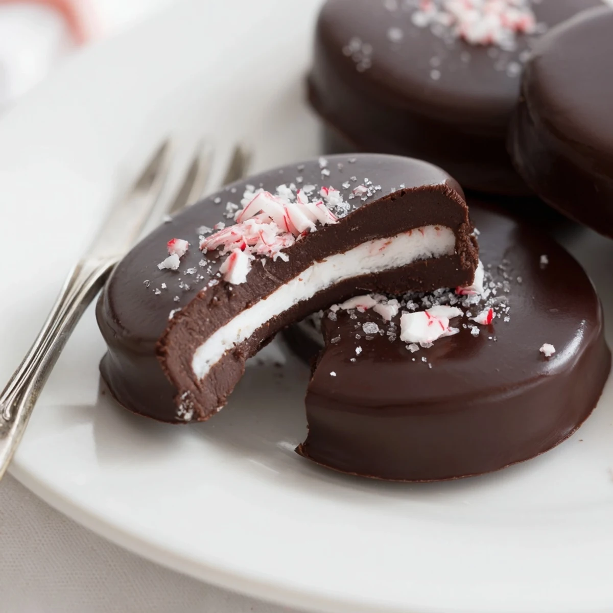 Stack of Peppermint Patties sprinkled with crushed candy, ready for gifting.
