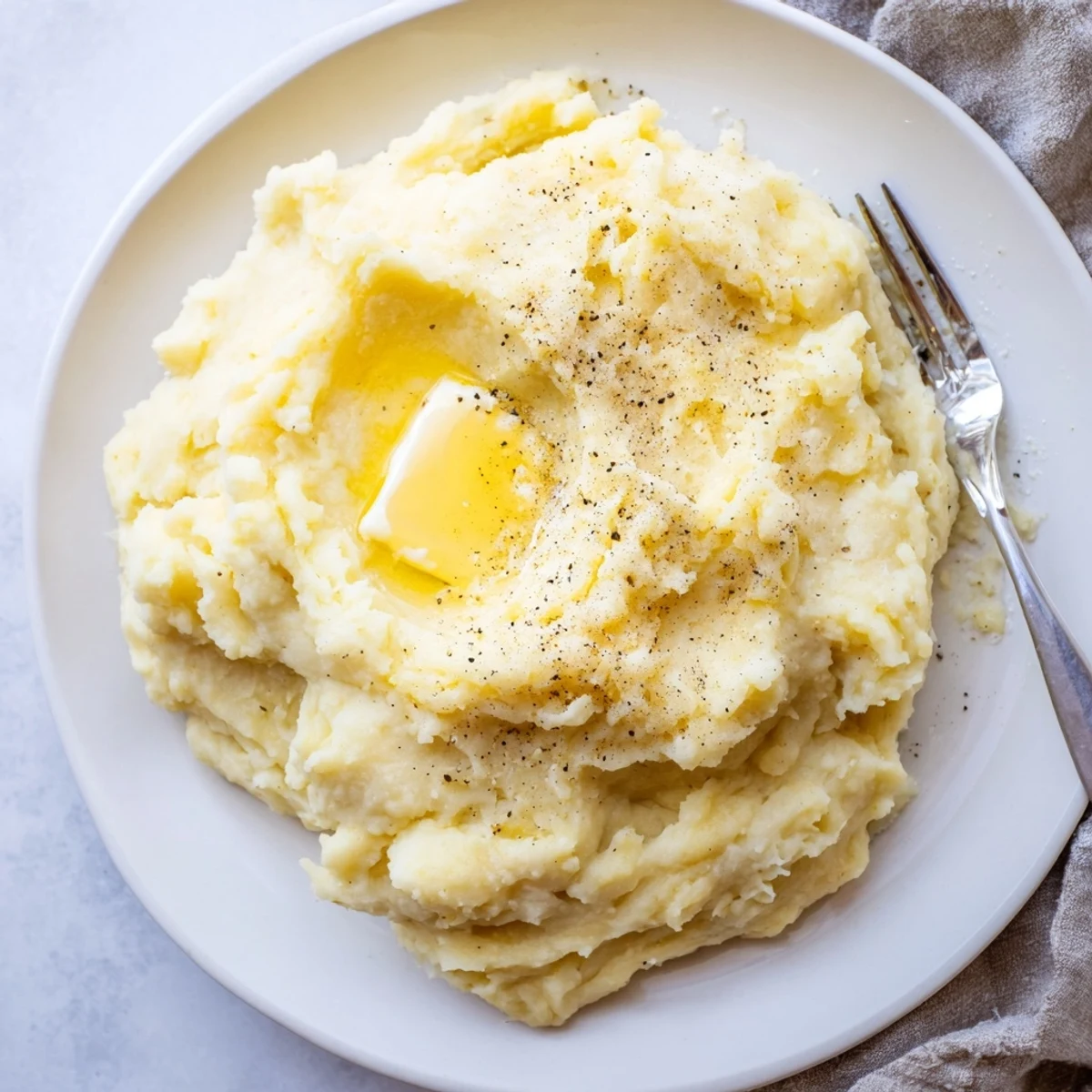 Fluffy homemade mashed potatoes with golden butter pooling on top