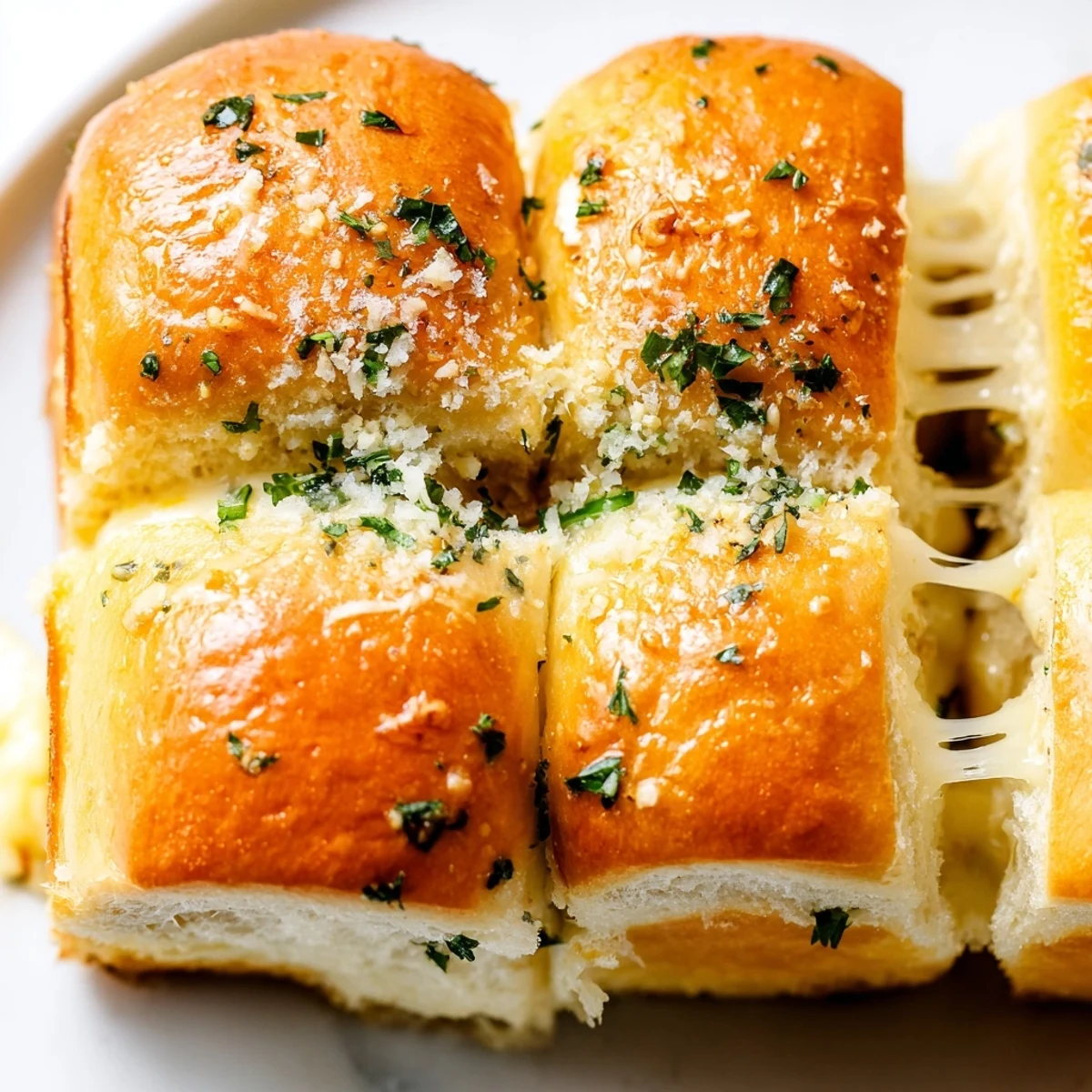 Gooey mini grilled cheese sliders baked to golden perfection with garlic butter coating