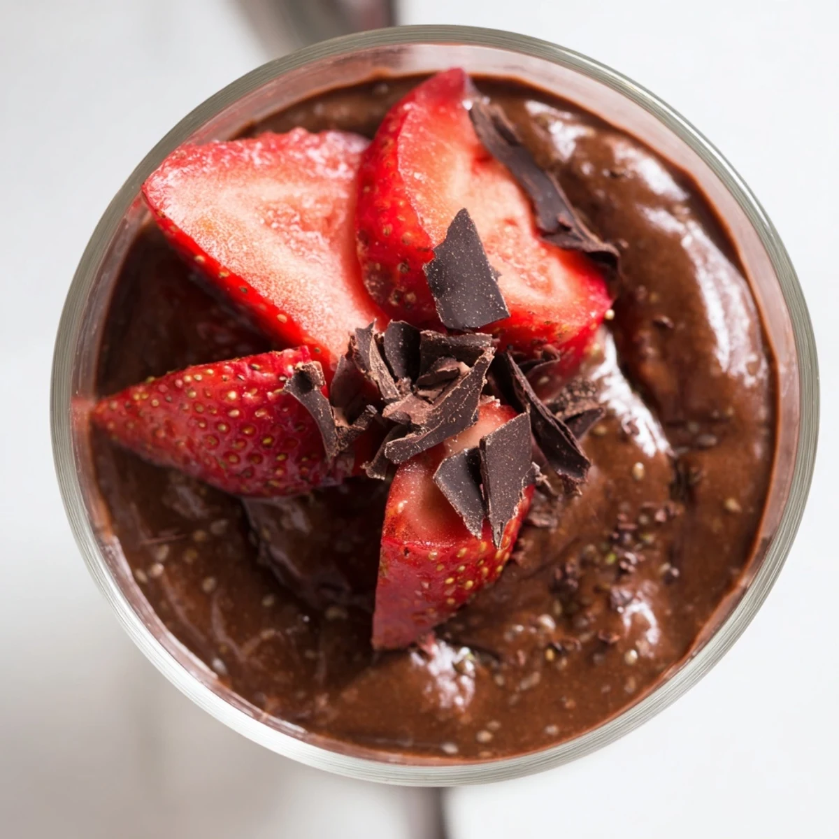 Healthy chocolate flaxseed pudding chilled until thick, garnished with chopped nuts and cocoa dusting