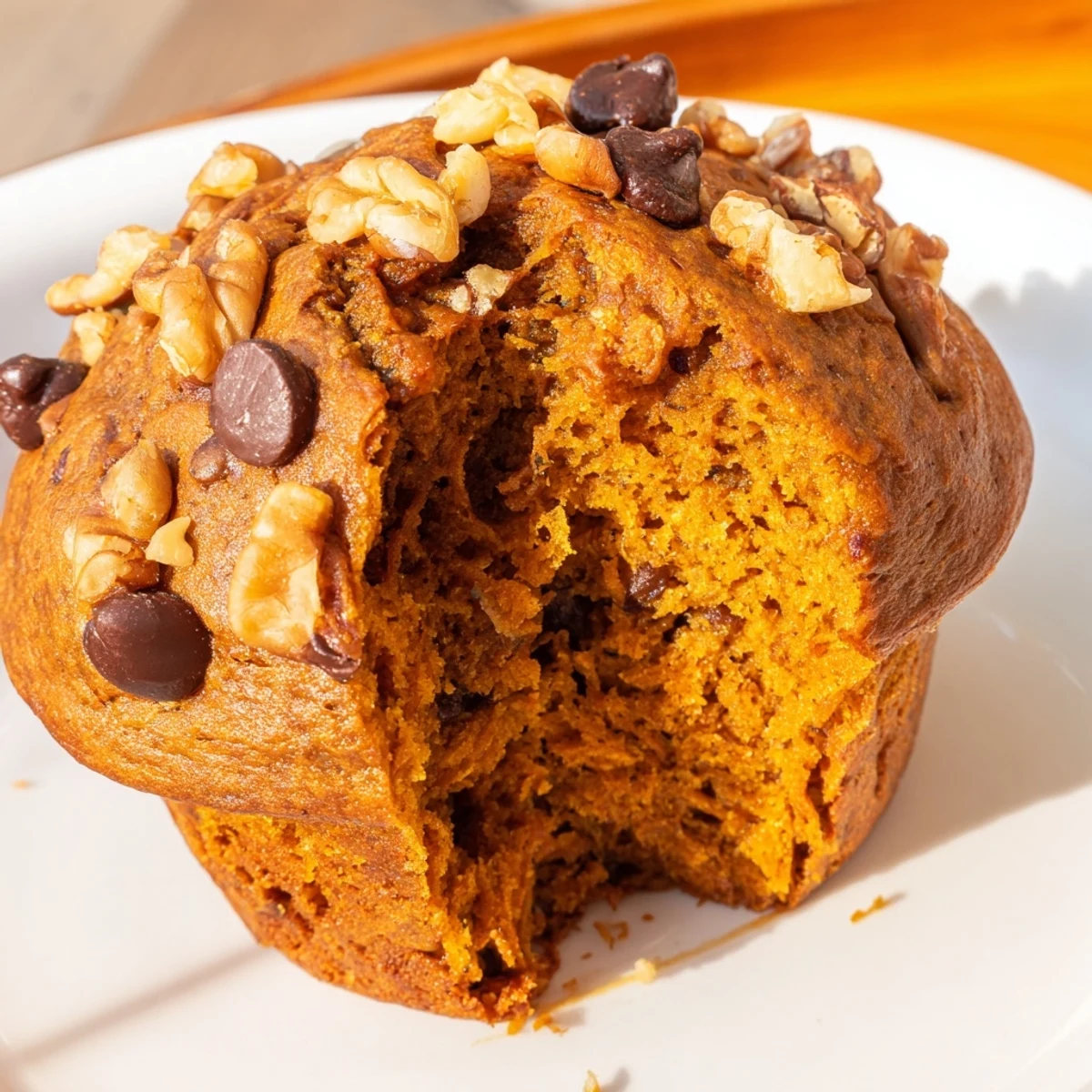 Freshly baked pumpkin banana muffins with golden tops and moist crumb cooling on wire rack