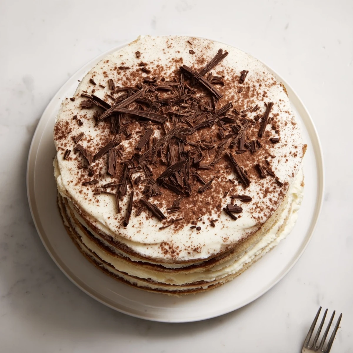 Elegant tiramisu cake with coffee-soaked layers and whipped mascarpone frosting