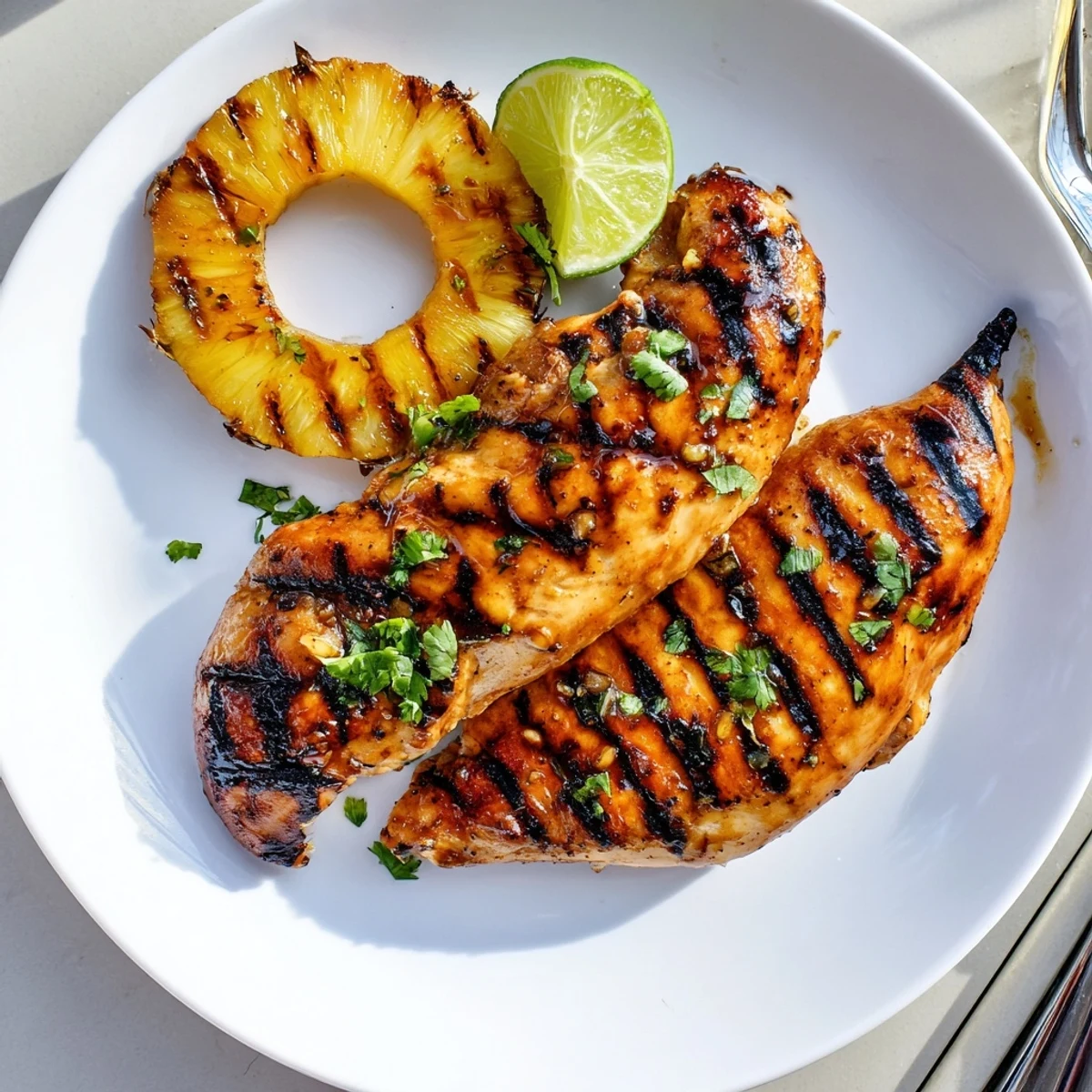 Juicy, tangy Grilled Aloha Chicken Recipe glistens with pineapple-soy glaze, ready to serve