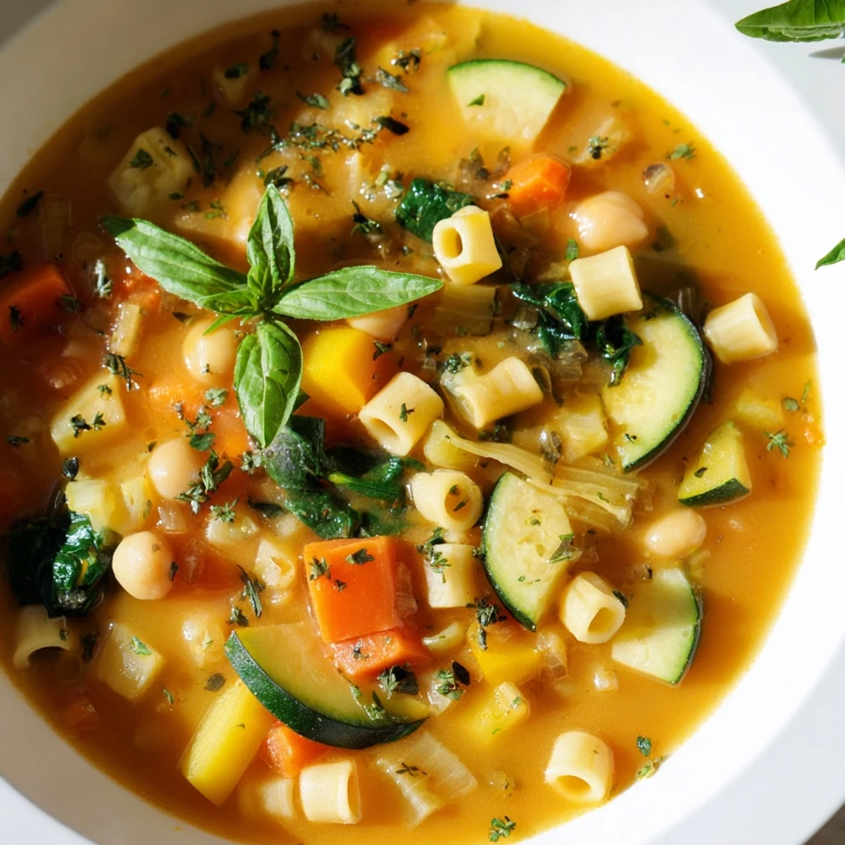 Vibrant Vegan Italian Penicillin Soup ladled into a rustic bowl with wilted greens