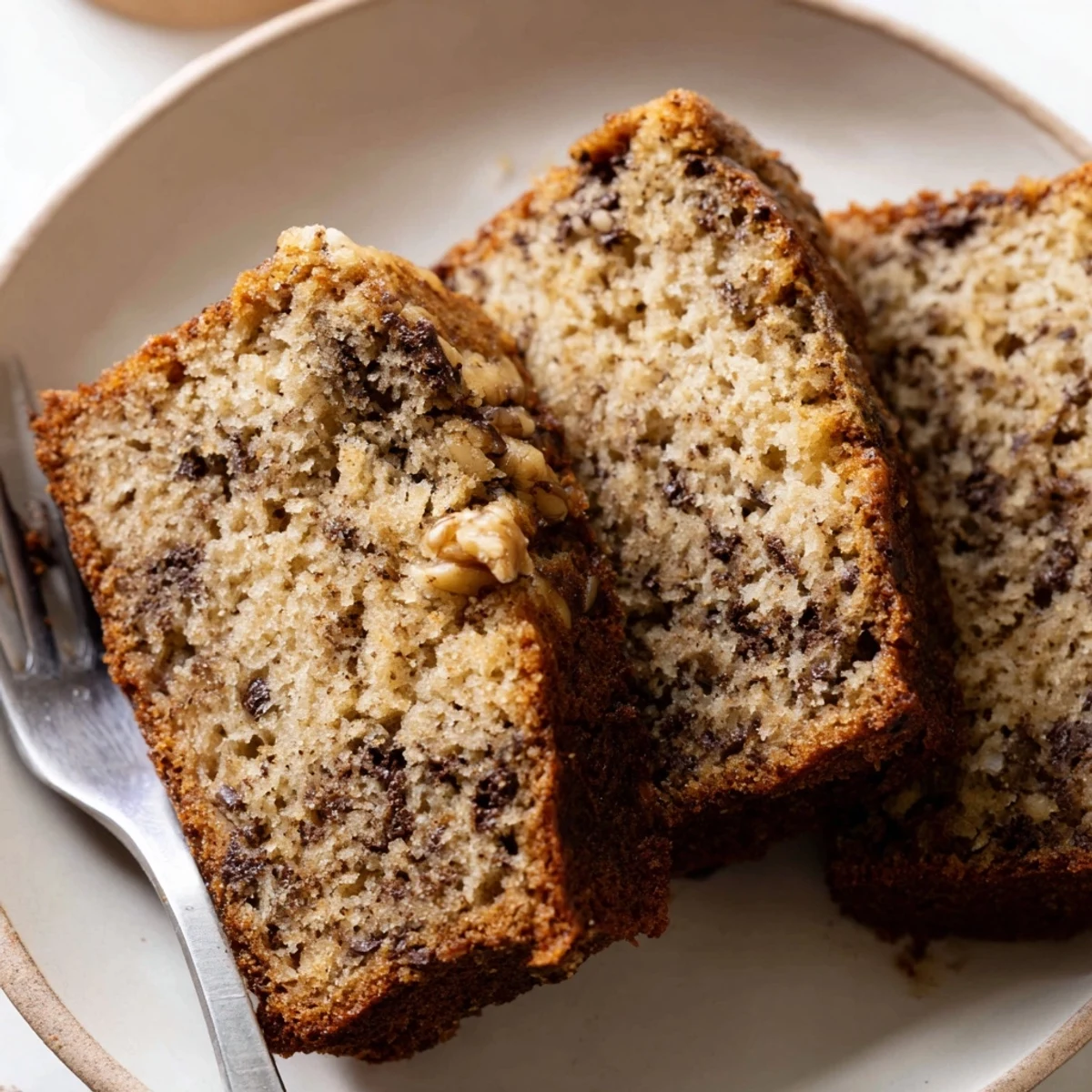 Moist homemade banana cake fresh from the oven with a crackled golden crust