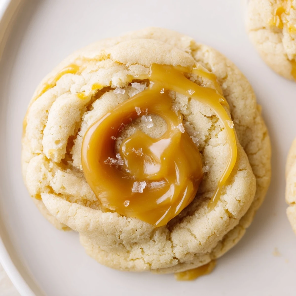 Creamy caramel cheesecake cookies topped with rich caramel drizzle, cooled on a wire rack