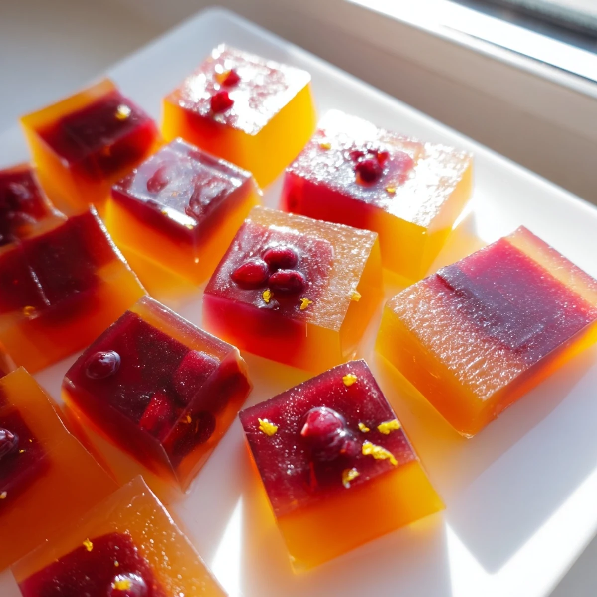 Vibrant collagen fruit jellies gleaming in a silicone mold, dotted with fresh berries