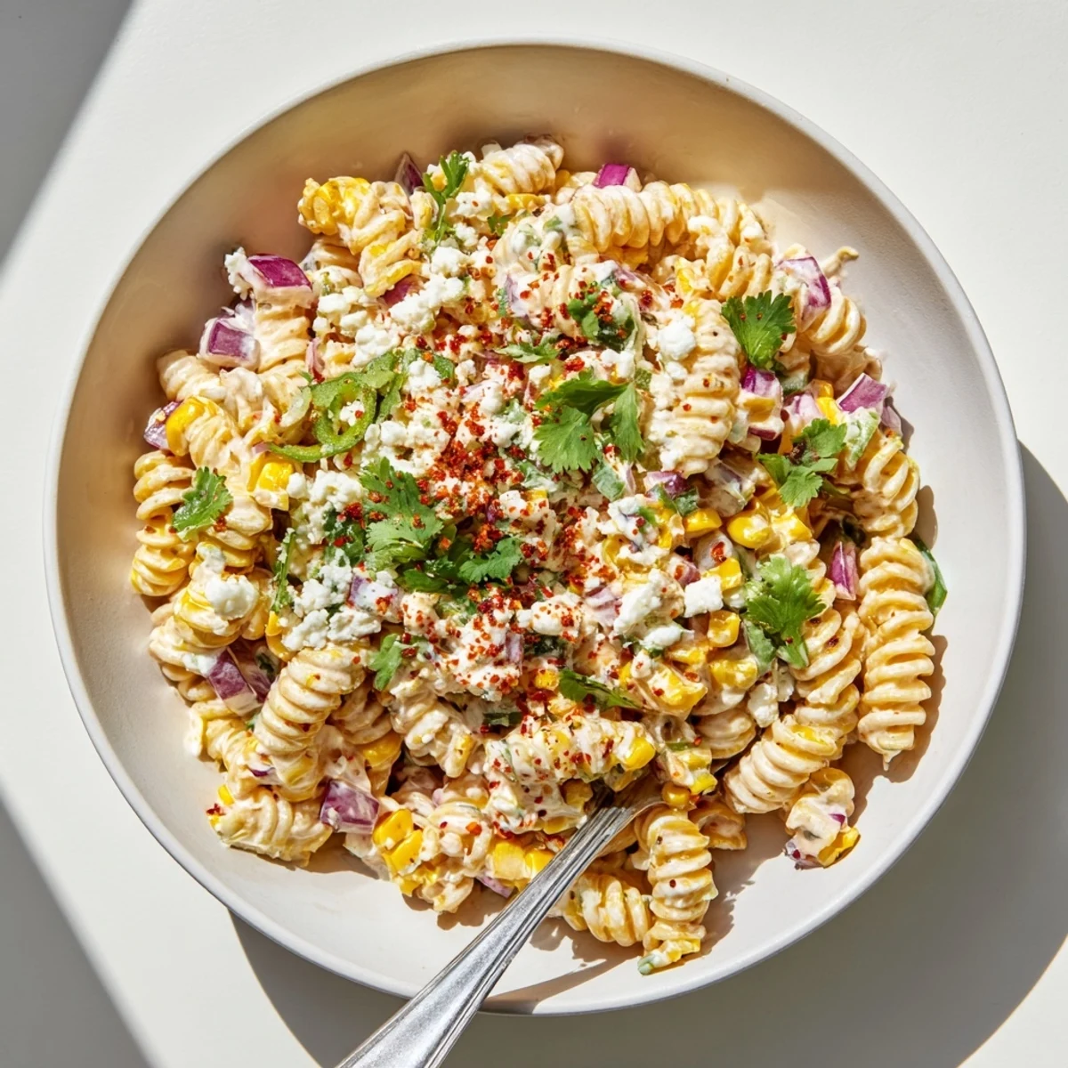 Smoky charred corn and tangy lime coat this vibrant Elote Street Corn Pasta Salad