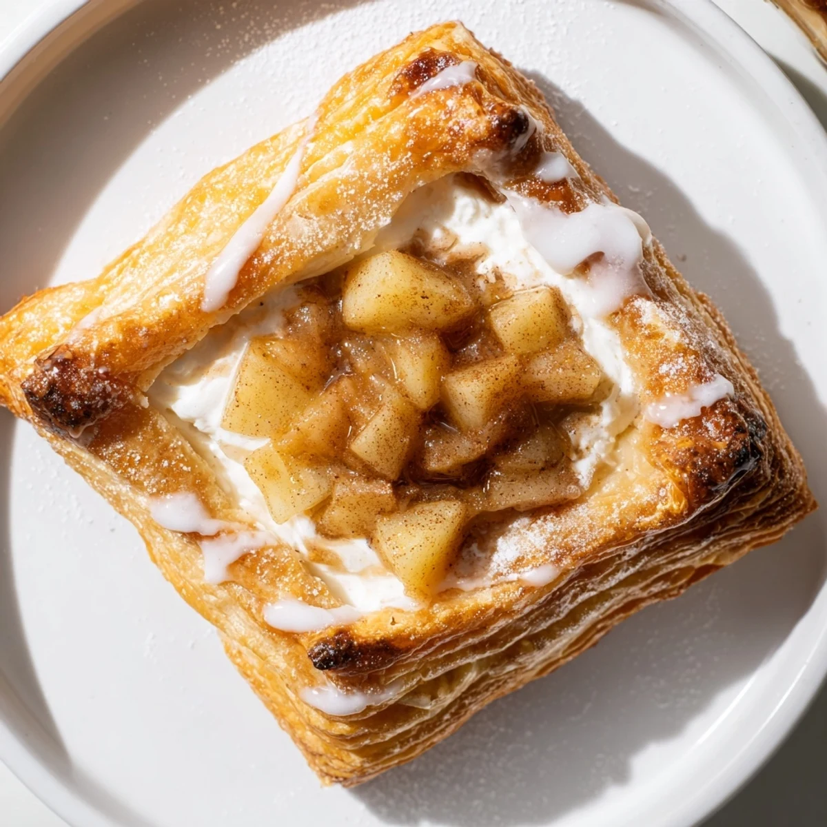 Creamy apple cheese danishes fresh from the oven brushed with golden egg wash
