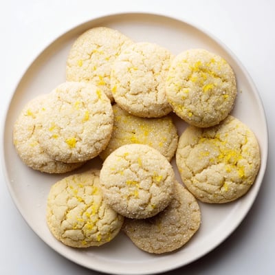 Plate of soft chewy lemon cookies with bright lemon zest sprinkled on top
