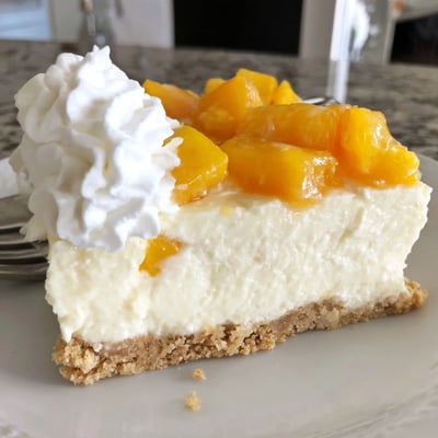 Golden graham crust peeking beneath luscious Peaches and Cream Cheesecake Bars on a rustic summer table