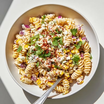 Smoky charred corn and tangy lime coat this vibrant Elote Street Corn Pasta Salad